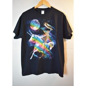 Black Cosmic Unicorn and Cat Graphic Tee